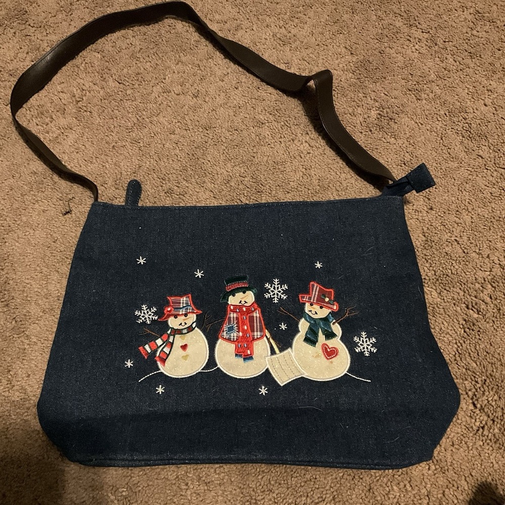 Kim Roger's Christmas Hobo Purse Embroidered Snowmen